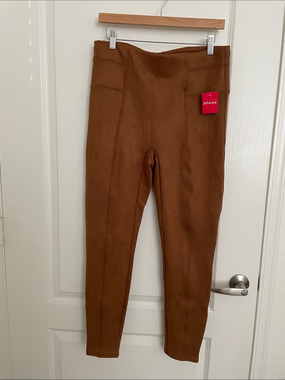 SPANX Faux-Suede High-Waist Leggings in Chestnut Brown
